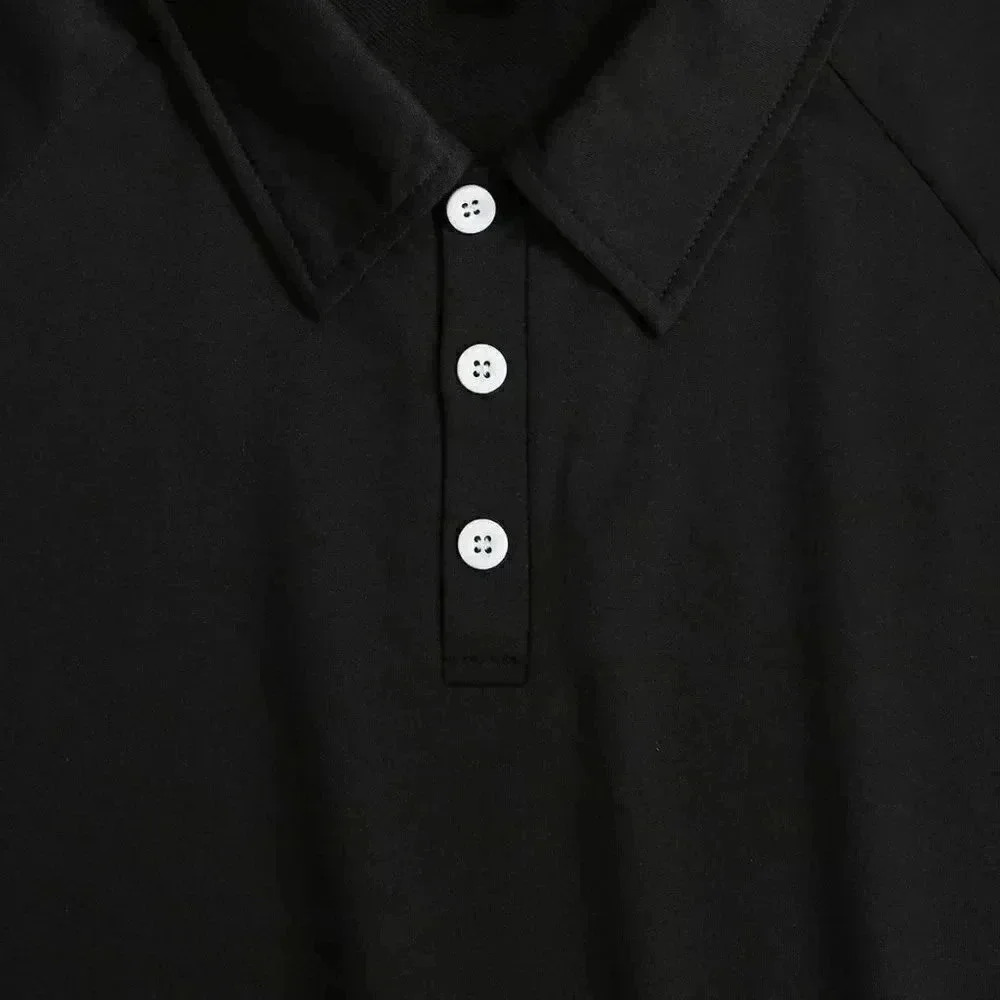 Black Casual Men Striped Trim Polo Shirt & Shorts - Picture 4 of 4